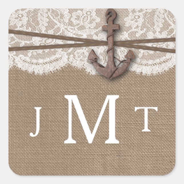 The Rustic Nautical Anchor Wedding Collection Square Sticker (Front)
