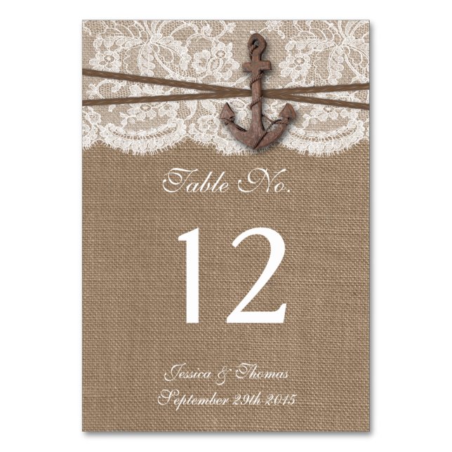 The Rustic Nautical Anchor Wedding Collection Table Number (Front)