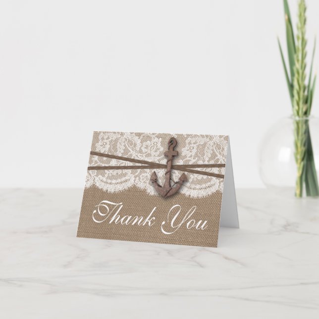 The Rustic Nautical Anchor Wedding Collection Thank You Card (Front)