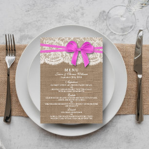 The Rustic Pink Bow Wedding Collection Menu Card