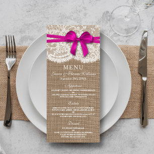 The Rustic Pink Bow Wedding Collection Menu Card
