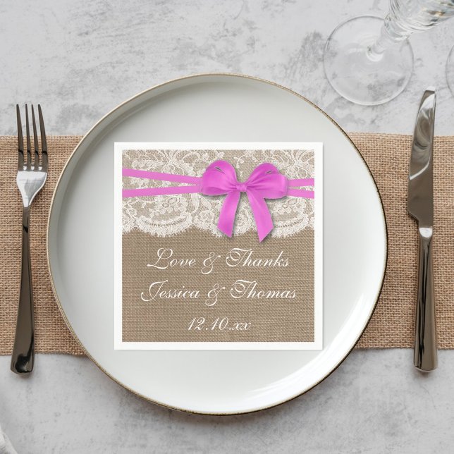 The Rustic Pink Bow Wedding Collection Napkin (Creator Uploaded)