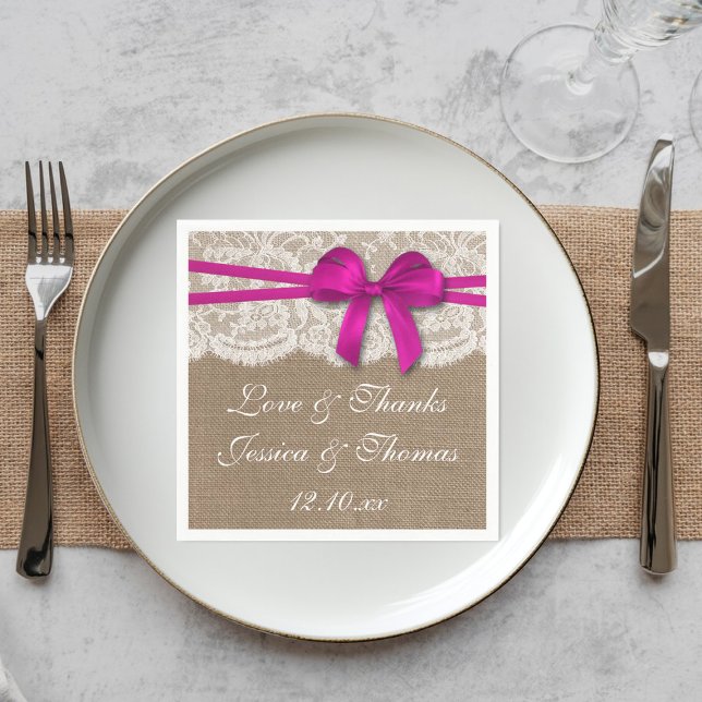 The Rustic Pink Bow Wedding Collection Napkin (Creator Uploaded)