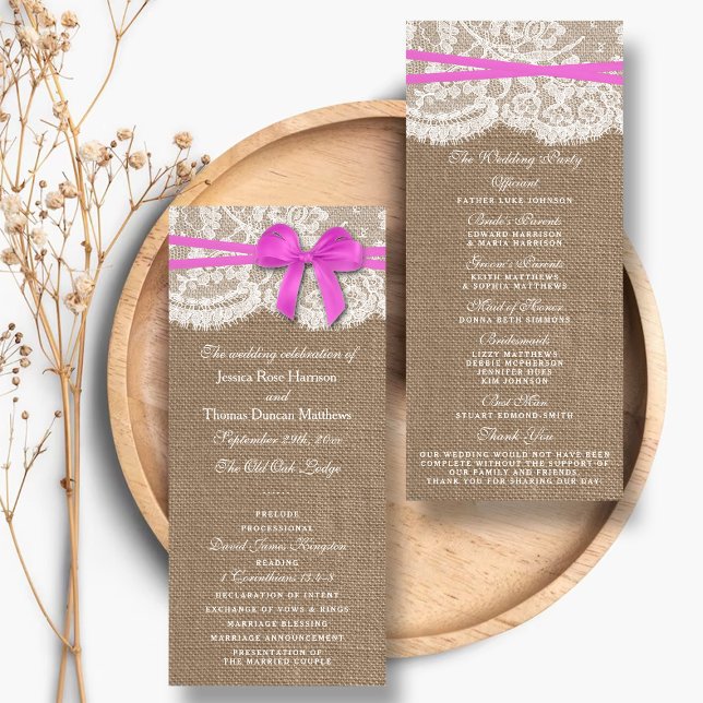 The Rustic Pink Bow Wedding Collection Programs Rack Card (Creator Uploaded)
