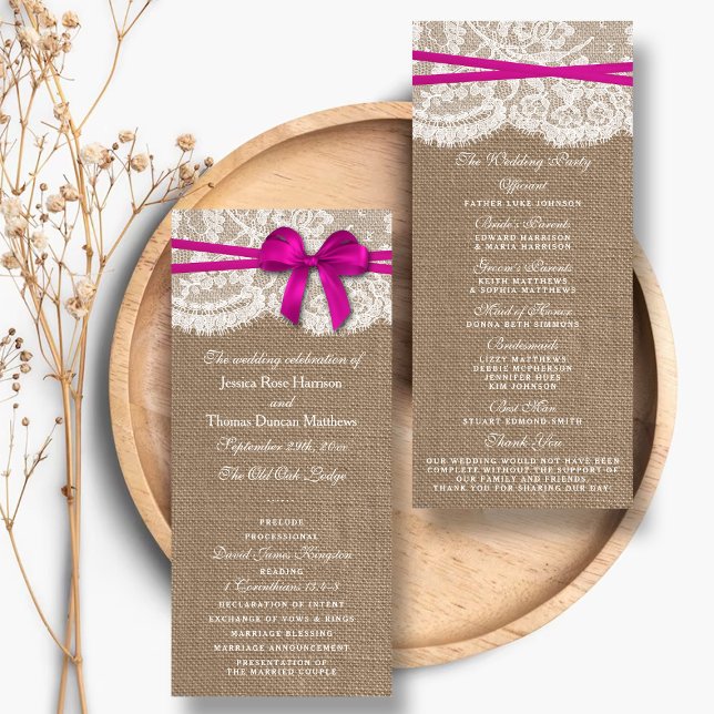 The Rustic Pink Bow Wedding Collection Programs Rack Card (Creator Uploaded)