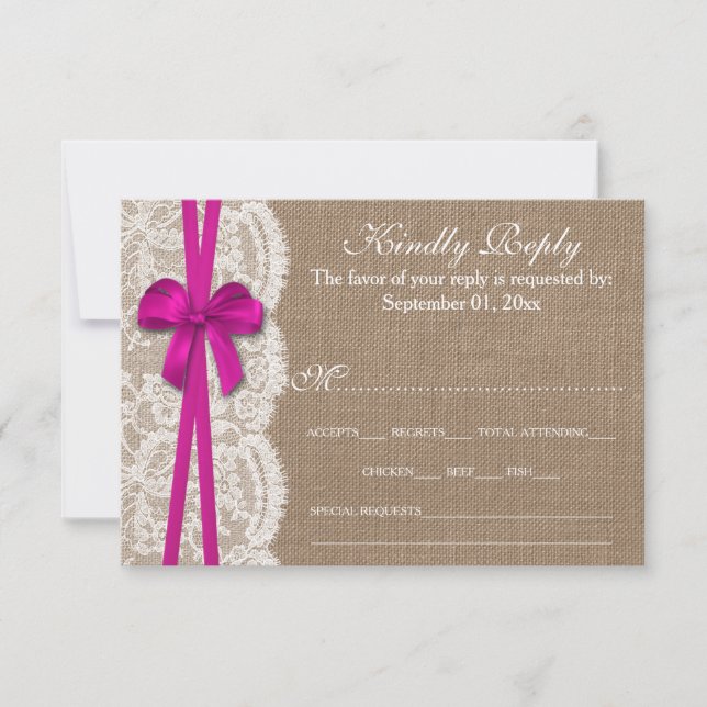 The Rustic Pink Bow Wedding Collection RSVP Card (Front)