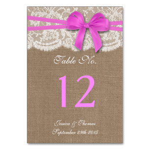 The Rustic Pink Bow Wedding Collection Table Number