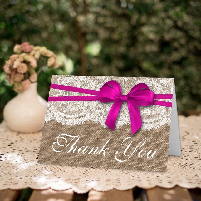 The Rustic Pink Bow Wedding Collection Thank You Card (Creator Uploaded)