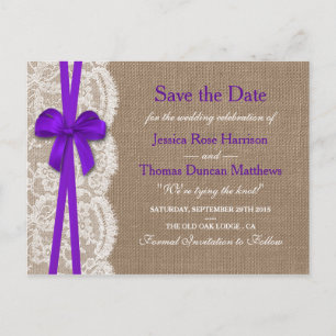 The Rustic Purple Bow Collection Save The Date Announcement Postcard