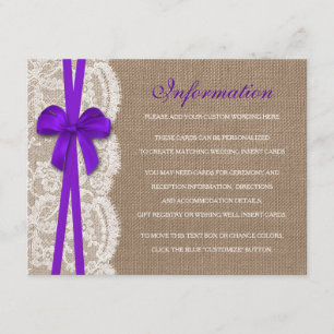 The Rustic Purple Bow Wedding Collection Detail Enclosure Card