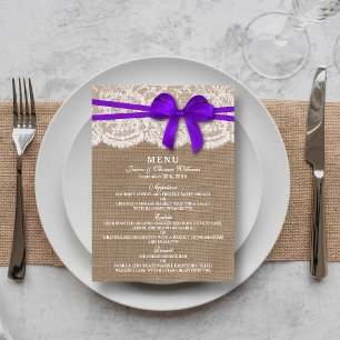 The Rustic Purple Bow Wedding Collection Menu Card
