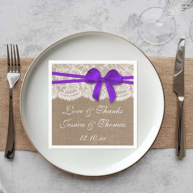 The Rustic Purple Bow Wedding Collection Napkin (Creator Uploaded)