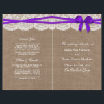 The Rustic Purple Bow Wedding Collection Programs<br><div class="desc">The rustic Purple bow wedding collection is a stunning design featuring a lovely rustic burlap effect background with a romantic vintage white lace effect trim and a stunning purple bow. These programs can be personalised for your special occasion and would make the perfect template for weddings, bridal showers, engagement parties,...</div>