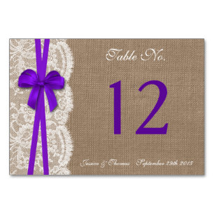 The Rustic Purple Bow Wedding Collection Table Number