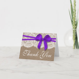 The Rustic Purple Bow Wedding Collection Thank You Card