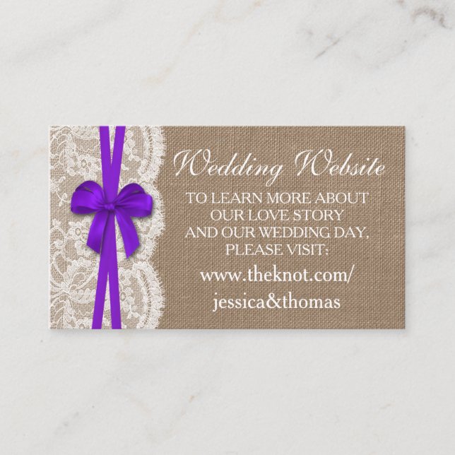 The Rustic Purple Bow Wedding Collection Website Enclosure Card (Front)
