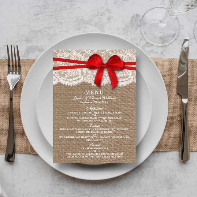 The Rustic Red Bow Wedding Collection Menu Cards (Creator Uploaded)