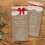 The Rustic Red Bow Wedding Collection Programs<br><div class="desc">The rustic red bow wedding collection is a stunning design featuring a lovely rustic burlap effect background with a romantic vintage white lace effect trim and a stunning red bow. These programs can be personalised for your special occasion and would make the perfect template for weddings, bridal showers, engagement parties,...</div>