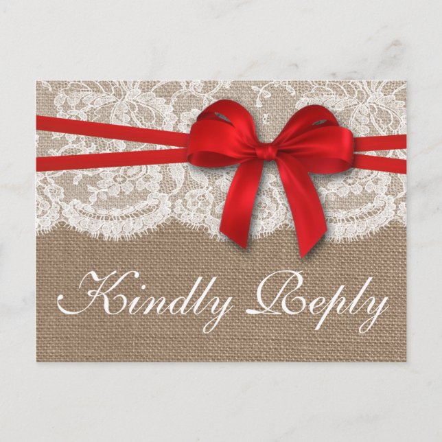 The Rustic Red Bow Wedding Collection RSVP Invitation Postcard (Front)