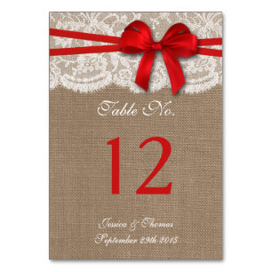 The Rustic Red Bow Wedding Collection Table Number