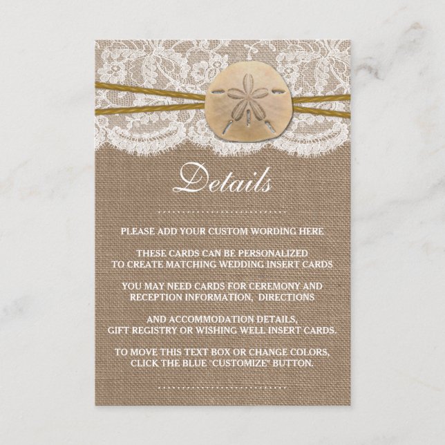 The Rustic Sand Dollar Beach Wedding Collection Enclosure Card (Front)