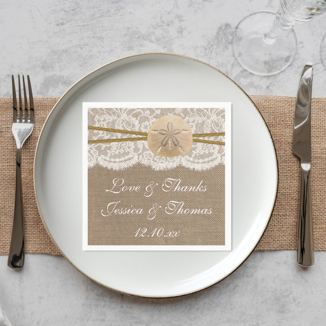 The Rustic Sand Dollar Beach Wedding Collection Napkin (Creator Uploaded)