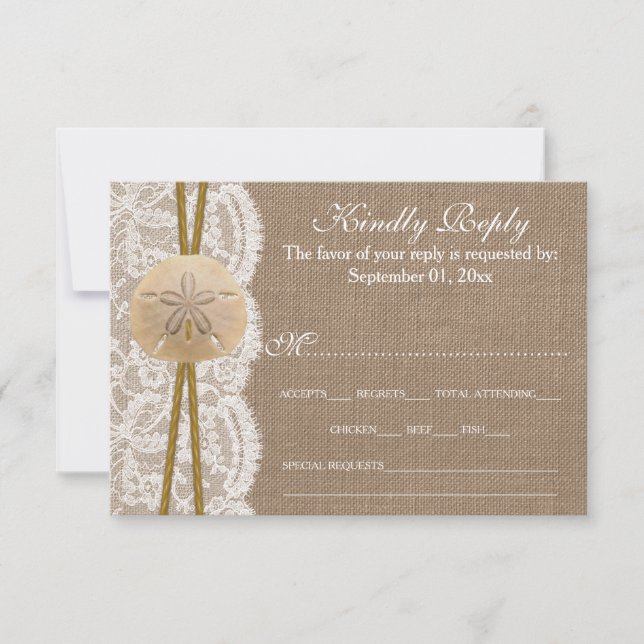 The Rustic Sand Dollar Wedding Collection RSVP (Front)