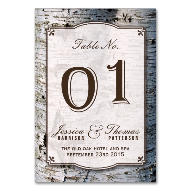The Rustic Silver Birch Tree Wedding Collection 01 Table Number (Front)