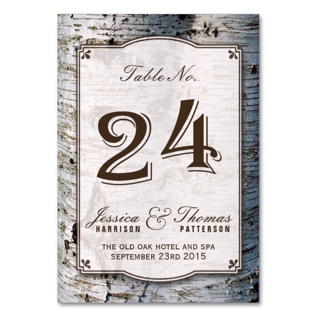 The Rustic Silver Birch Tree Wedding Collection 24 Table Number (Front)