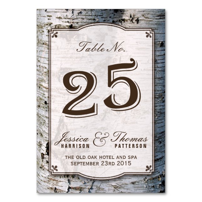 The Rustic Silver Birch Tree Wedding Collection 25 Table Number (Front)