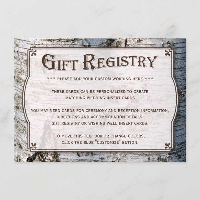 The Rustic Silver Birch Tree Wedding Collection Enclosure Card (Front)