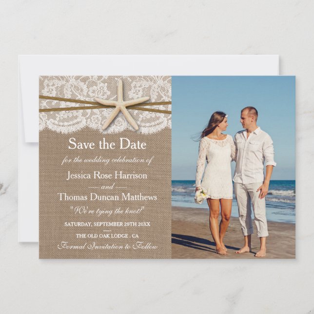 The Rustic Starfish Beach Wedding Collection Photo Save The Date (Front)