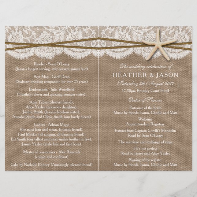 The Rustic Starfish Wedding Collection Programs (Front)