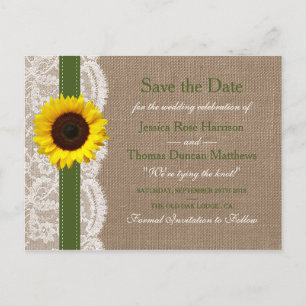 The Rustic Sunflower Wedding Collection - Green Announcement Postcard
