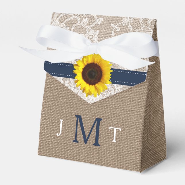 The Rustic Sunflower Wedding Collection - Navy Favour Box (Front Side)