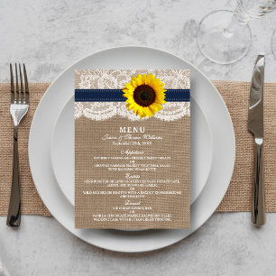 The Rustic Sunflower Wedding Collection - Navy Menu