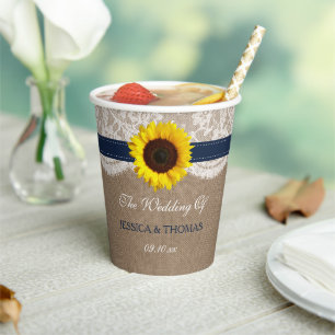 The Rustic Sunflower Wedding Collection - Navy Paper Cups