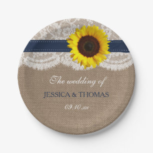 The Rustic Sunflower Wedding Collection - Navy Paper Plate