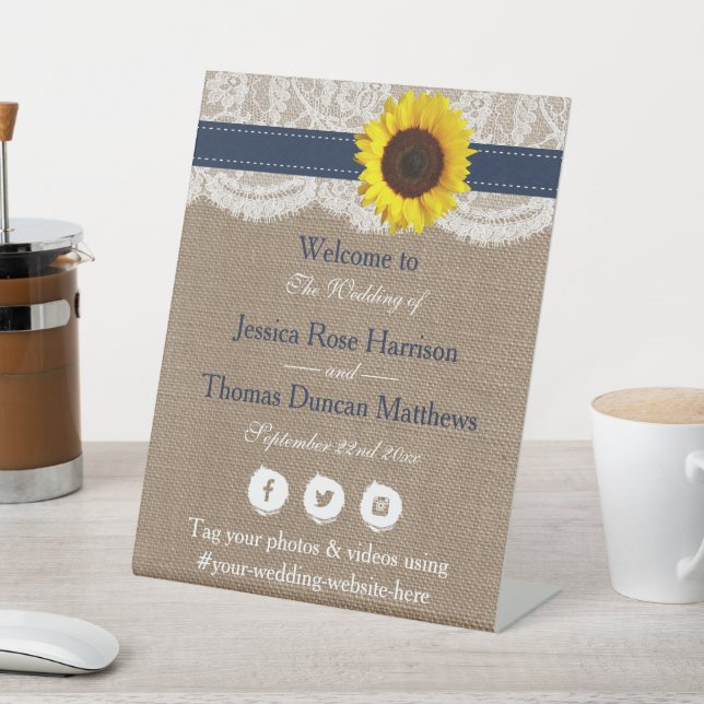 The Rustic Sunflower Wedding Collection - Navy Pedestal Sign (In SItu)