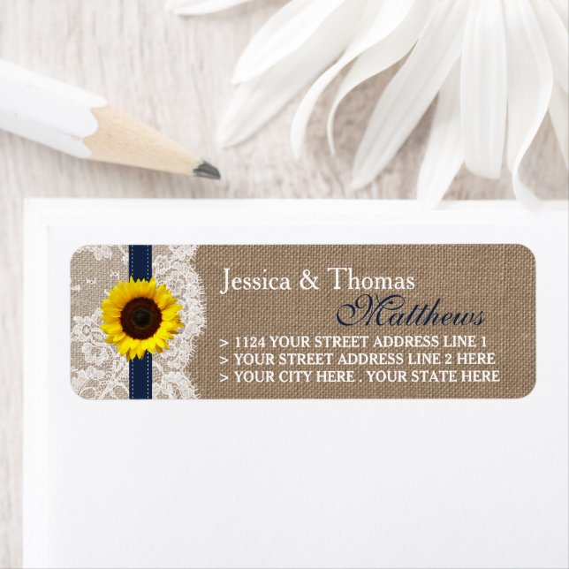 The Rustic Sunflower Wedding Collection - Navy Return Address Label (Insitu)