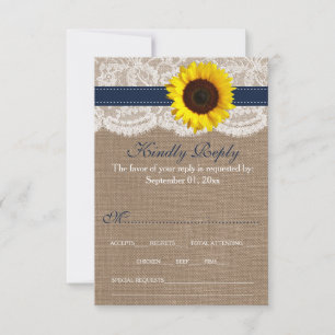 The Rustic Sunflower Wedding Collection - Navy RSVP Card