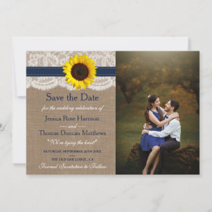 The Rustic Sunflower Wedding Collection - Navy Save The Date