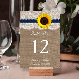 The Rustic Sunflower Wedding Collection - Navy Table Number