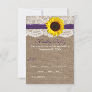 The Rustic Sunflower Wedding Collection - Purple RSVP Card