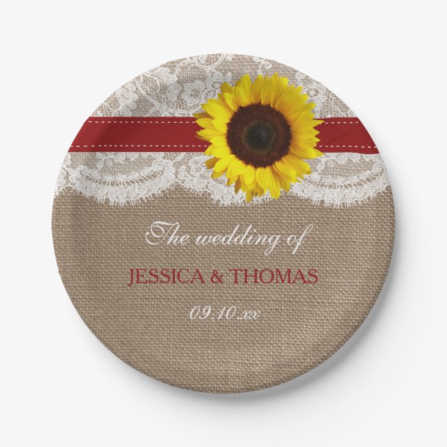 The Rustic Sunflower Wedding Collection - Red Paper Plate (Front)