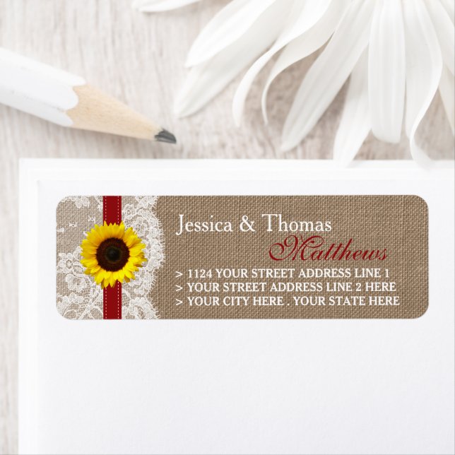 The Rustic Sunflower Wedding Collection - Red Return Address Label (Insitu)