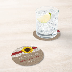 The Rustic Sunflower Wedding Collection - Red Round Paper Coaster