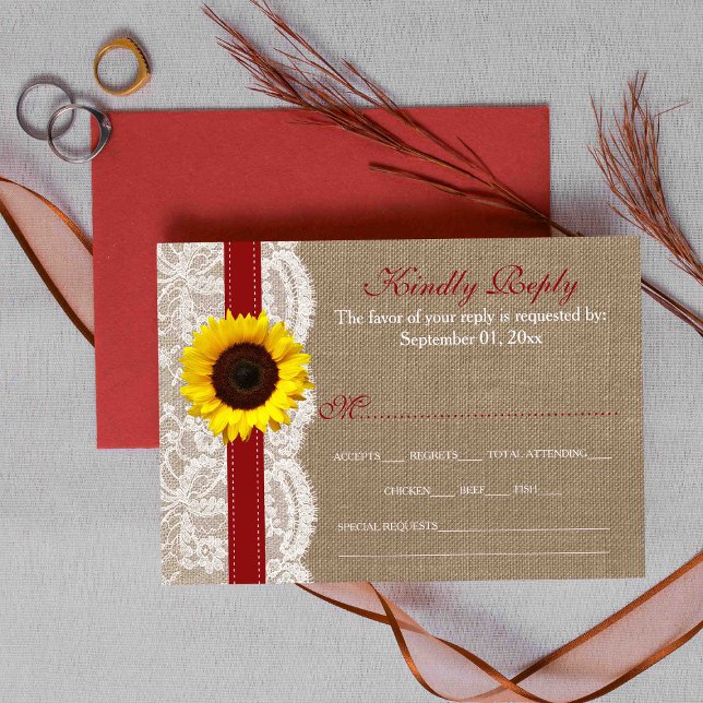 The Rustic Sunflower Wedding Collection - Red RSVP Card (Creator Uploaded)