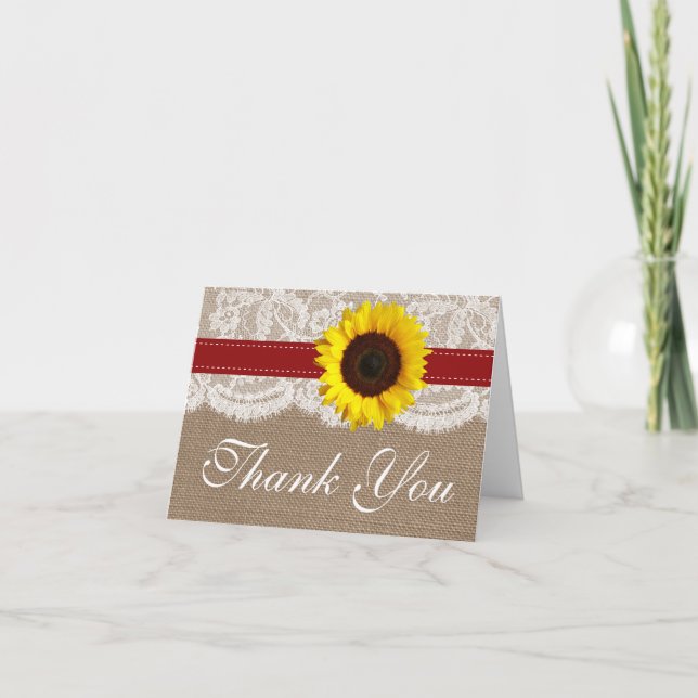 The Rustic Sunflower Wedding Collection - Red Thank You Card (Front)