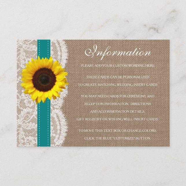 The Rustic Sunflower Wedding Collection - Teal Enclosure Card (Front)